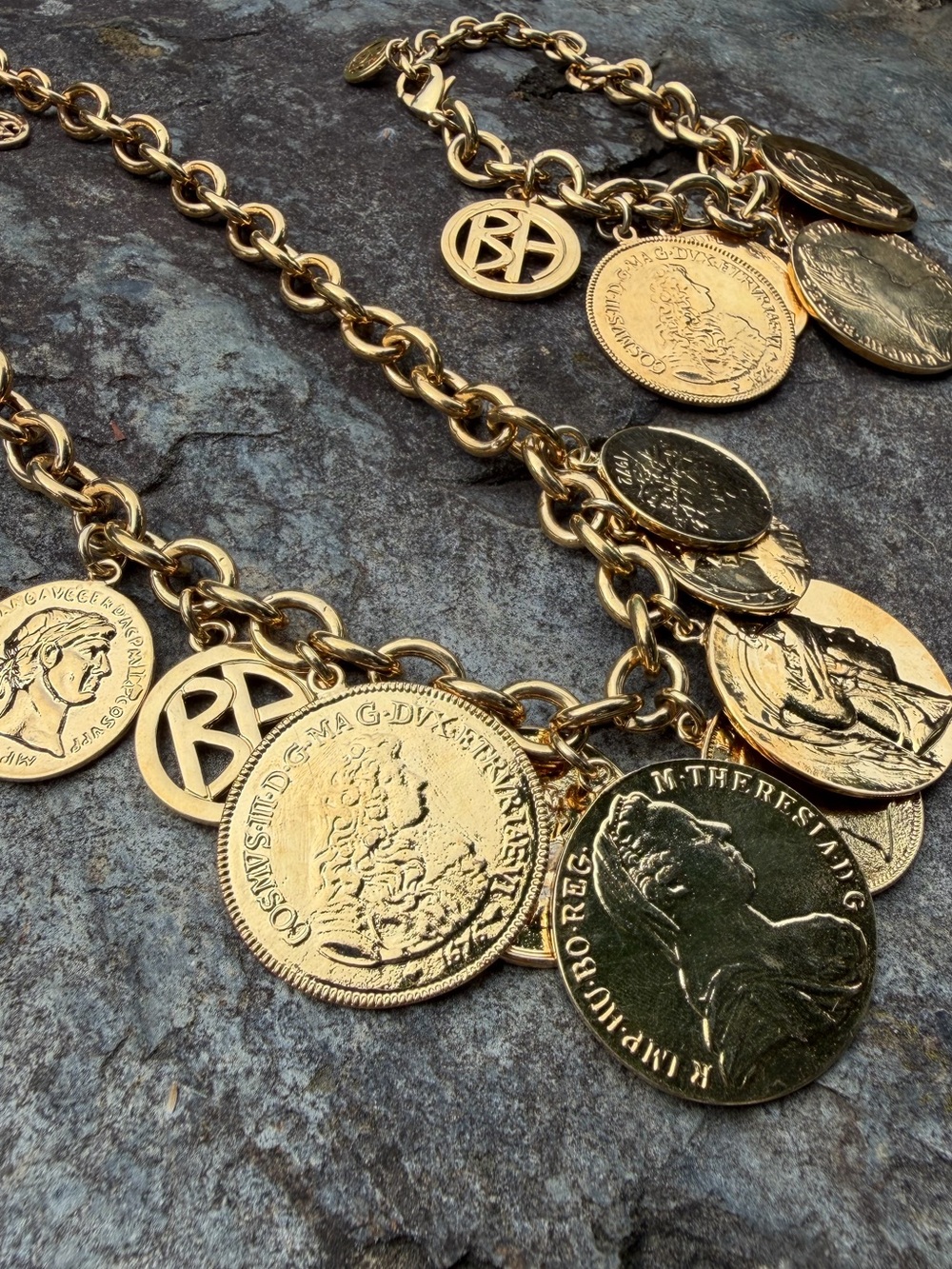 Ben-Amun 24K Gold Plated Moroccan Coin Charm Necklace Bracelet Set - Picture 6 of 13